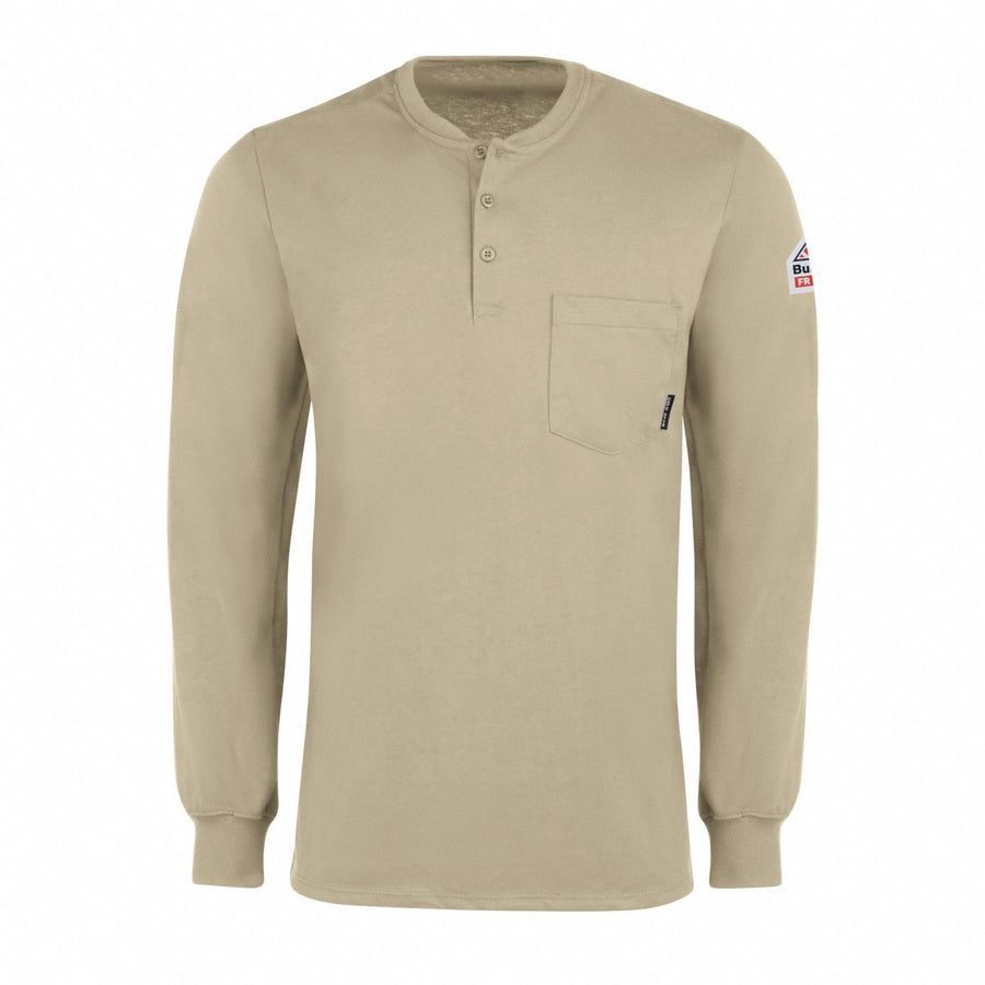 Ls Fr Interlock Henley Khaki 6.25 Oz