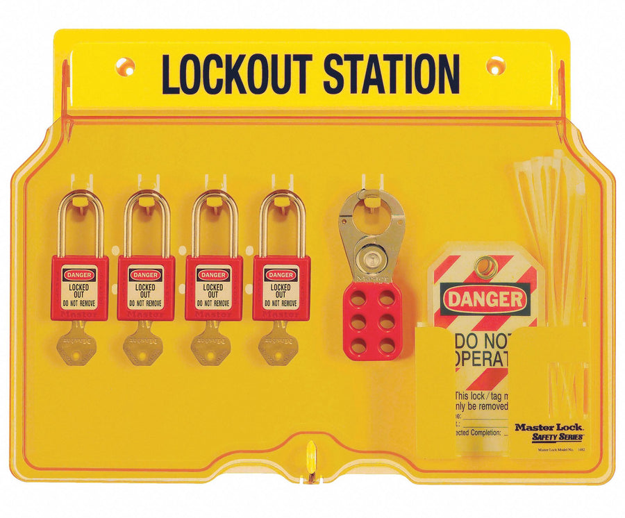 Lockout Station Filled 4 Padlocks Ylw