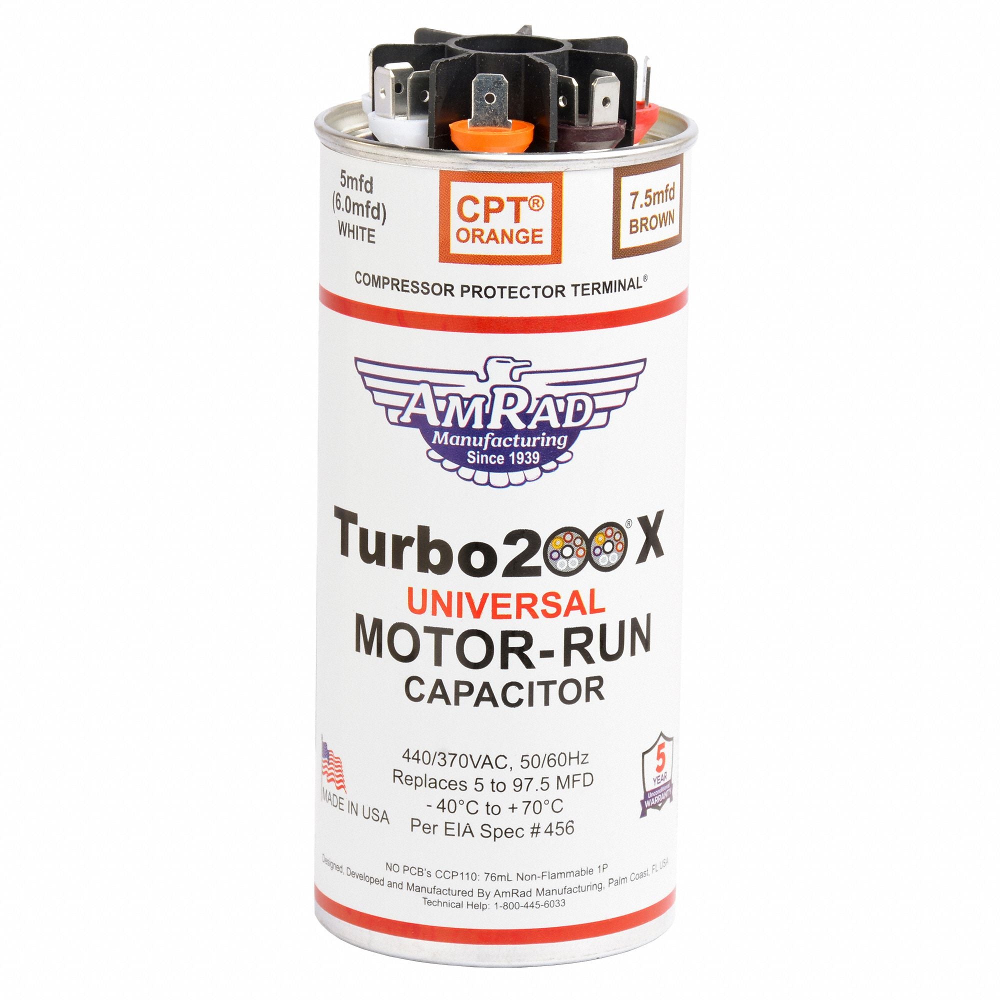 Motor Run Capacitor 5-97.5 MFD 5 1/4 H