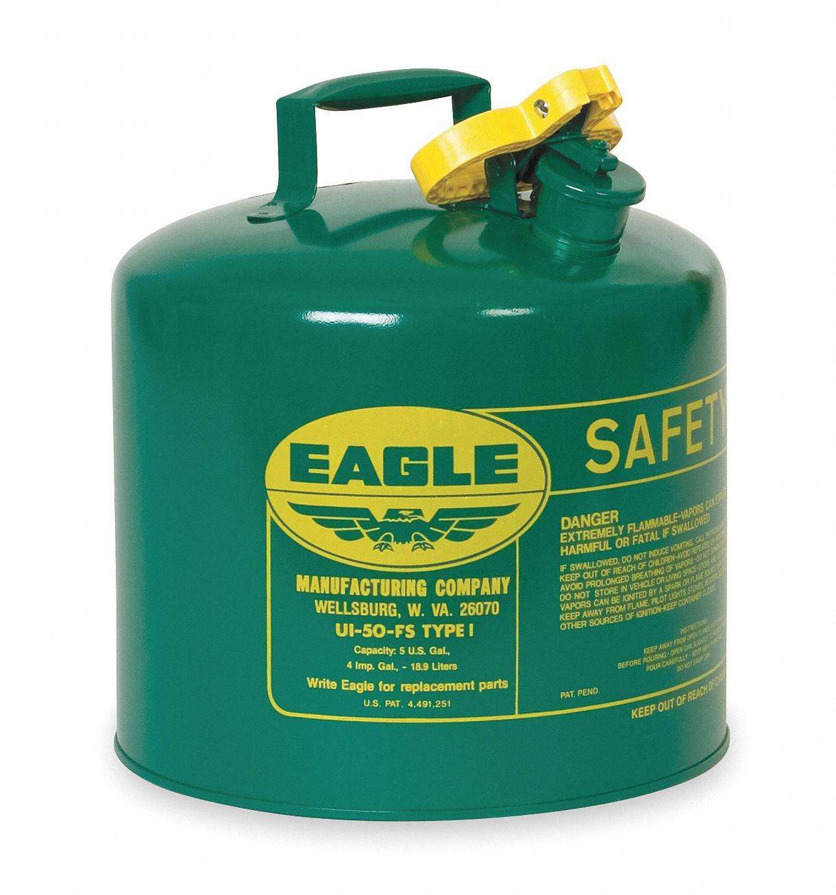 Type I Safety Can 5 gal Green 13-1/2In