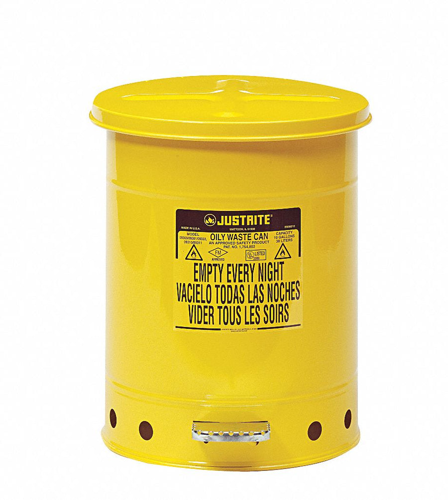 F8424 Oily Waste Can 10 gal Steel Yellow