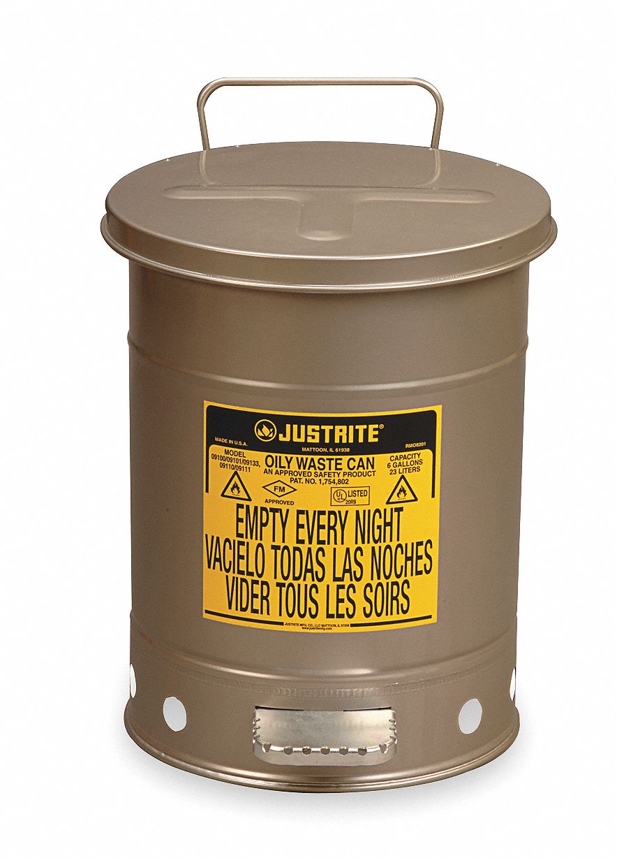 E6819 Oily Waste Can 6 gal Steel Silver