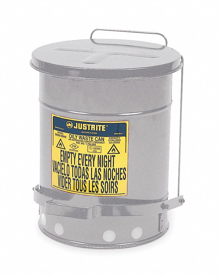 E6820 Oily Waste Can 10 gal Steel Silver
