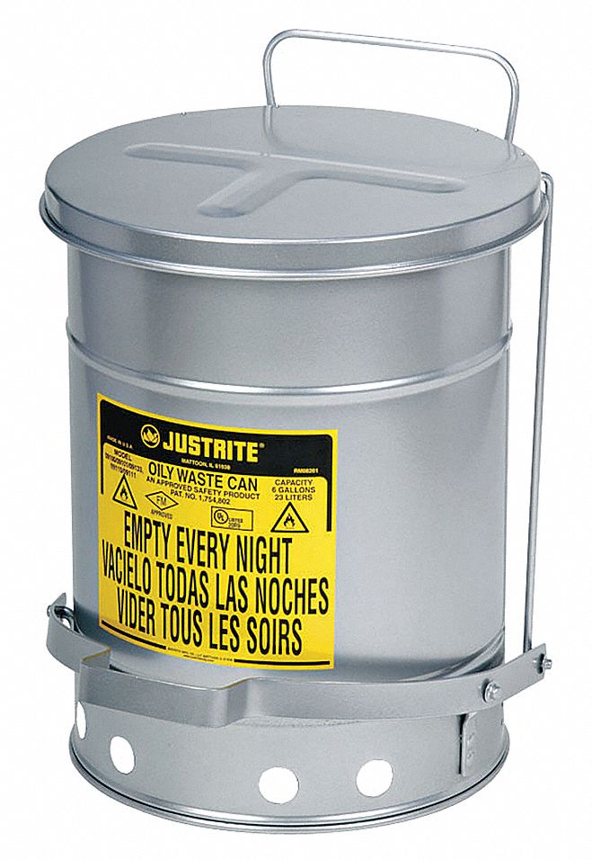 E6821 Oily Waste Can 14 gal Steel Silver