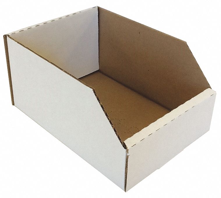 Corr Shelf Bin White Cardboard 3 in