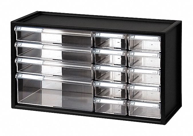 Bin Cab 14ClrDrwr Blk 9 3/4 H ClearDrwr