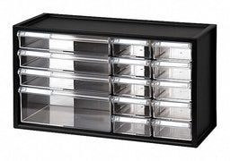 Bin Cab 14ClrDrwr Blk 9 3/4 H ClearDrwr