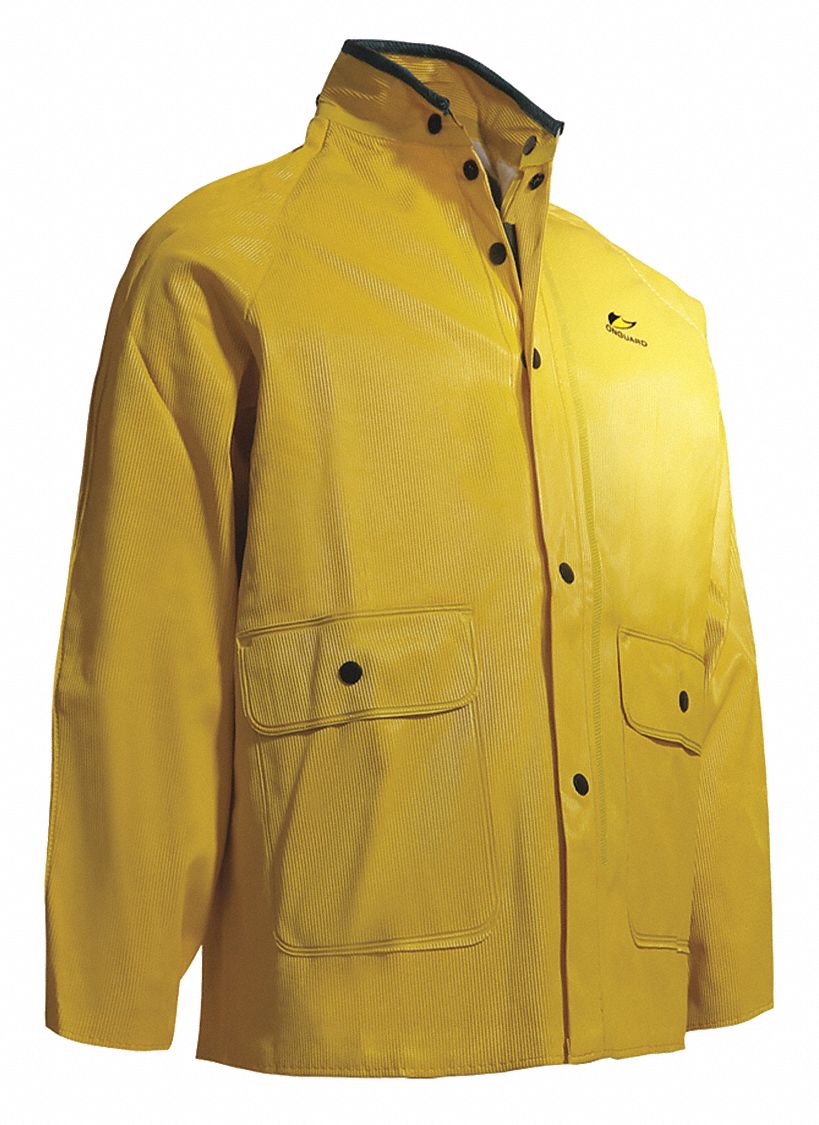 Collared Rain Jacket Yelw Ribbed PVC L