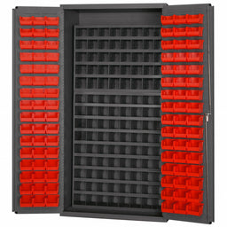 K4907 Bin Cabinet Red Bins Gray Cabinet