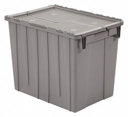 J0286 Attached Lid Container Gray Solid HDPE