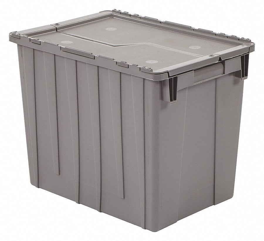 J0286 Attached Lid Container Gray Solid HDPE