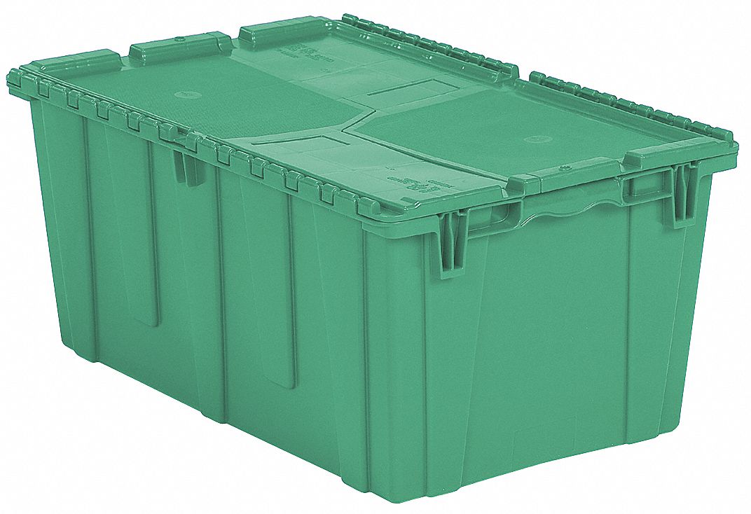 E3380 Attached Lid Container Green Solid HDPE