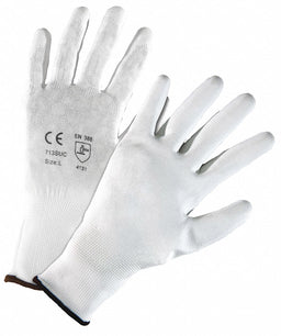 Work Gloves White PU Coated Nylon S PK12