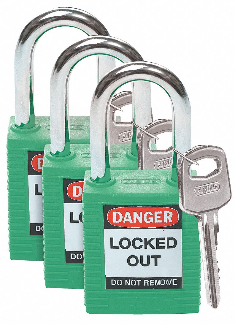 H1698 Lockout Padlock KA Green 1-3/4 H PK3