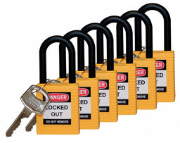 H1707 Lockout Padlock KA Yellow 1-3/4 H PK6