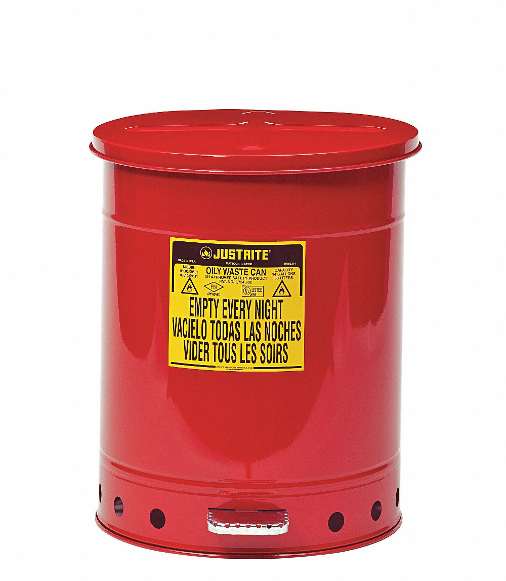 F8423 Oily Waste Can 14 gal Steel Red