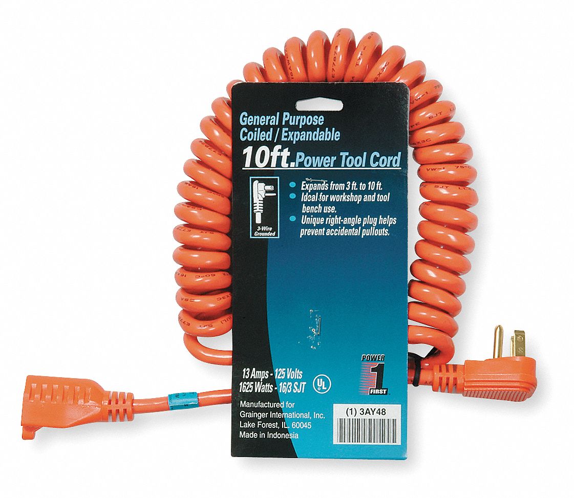 Coiled Ext Cord 10ft 16Ga 13A SJT Orange