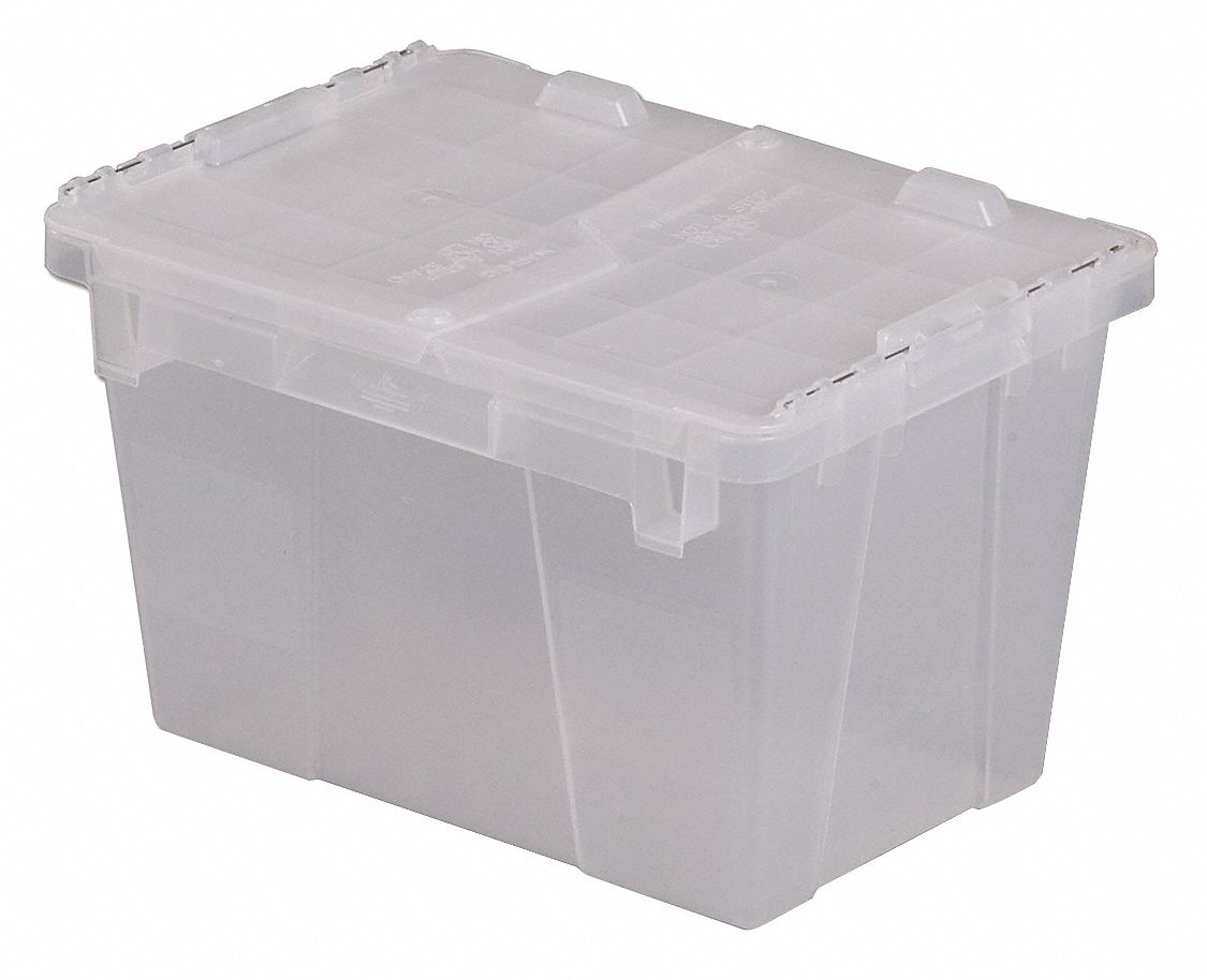 Attached Lid Container Clear Solid HDPE