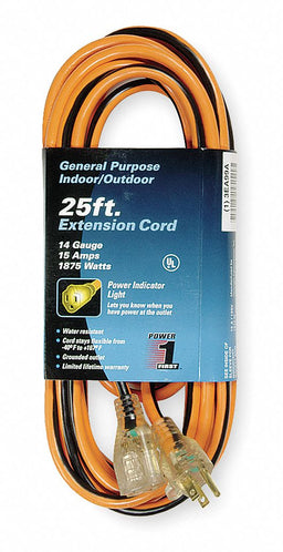 Ltd Ext Crd 25ft 14Ga 15A SJTW Org/Blk