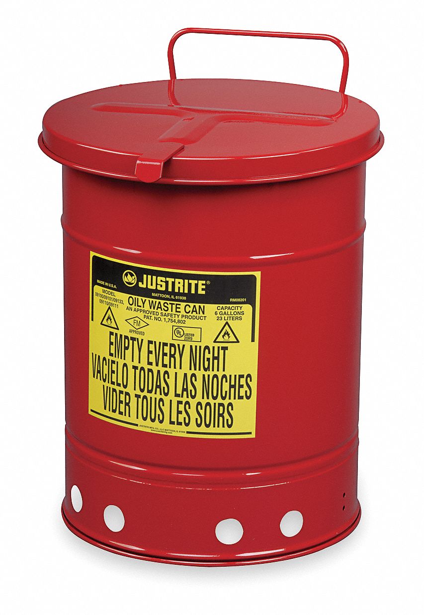 K8549 Oily Waste Can 14 gal Steel Red