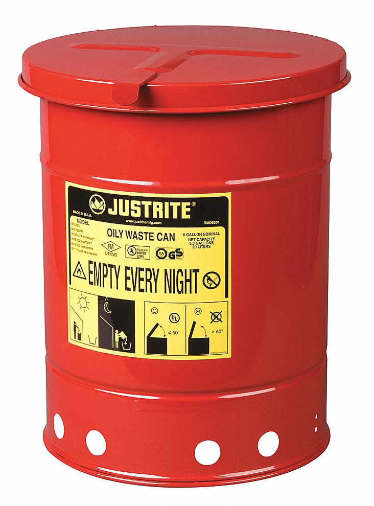 K8547 Oily Waste Can 6 gal Steel Red