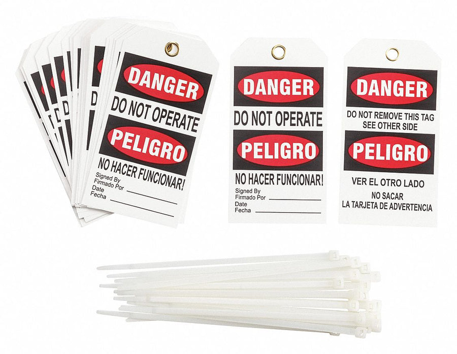 Danger Bilingual Tag R/Wht Vinyl PK25