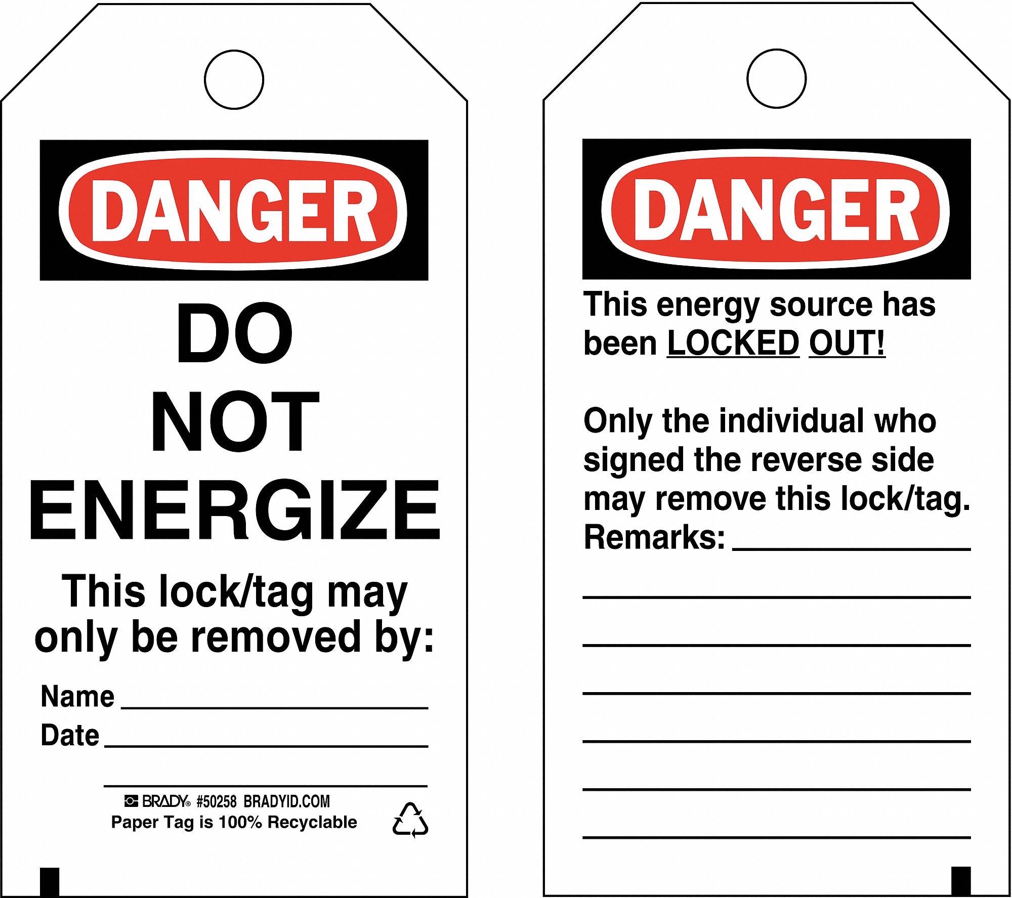 Lockout Tag 3 x 5-1/2In Polyester PK25