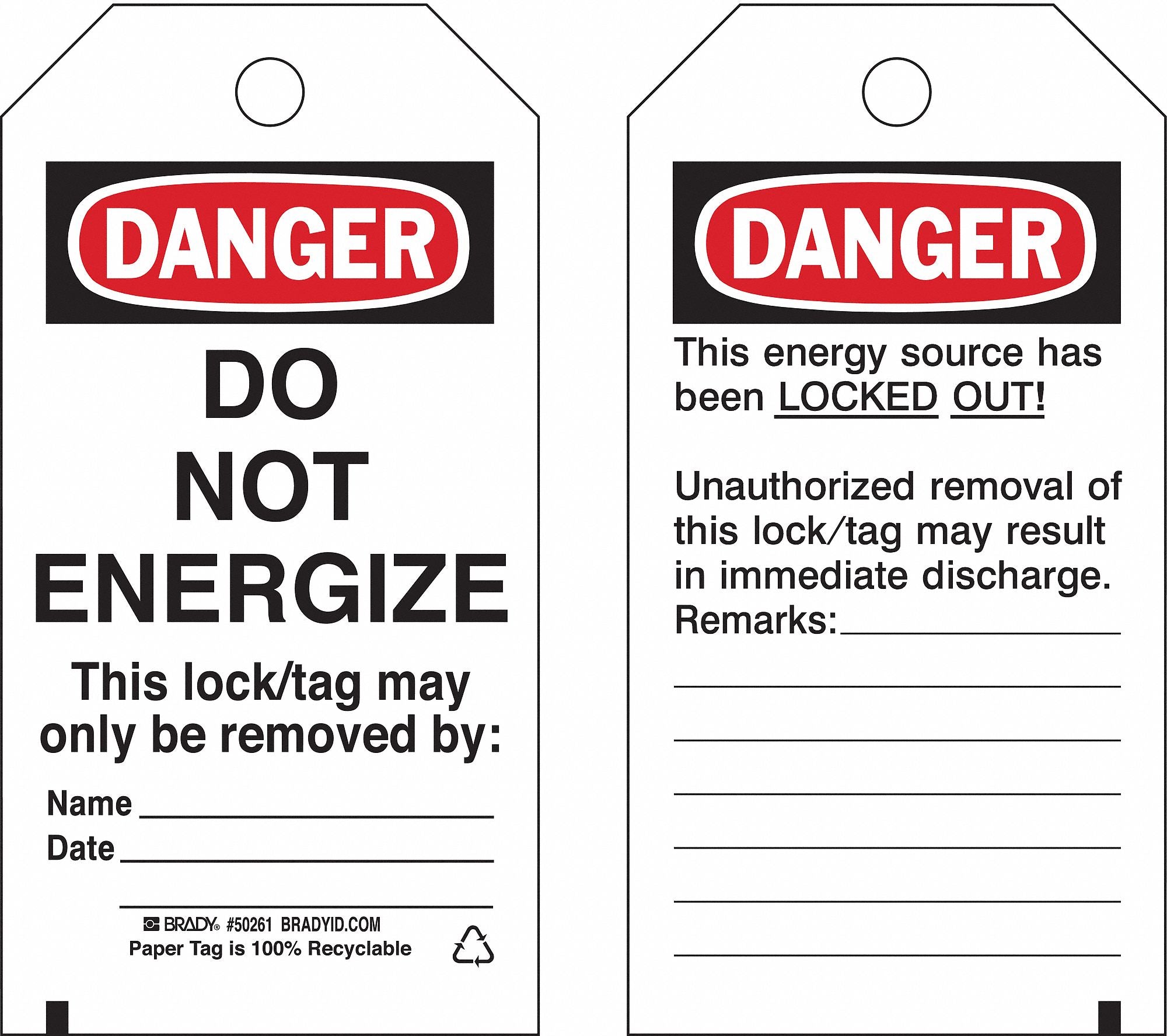 Lockout Tag 3 x 5-3/4In Cardstock PK25