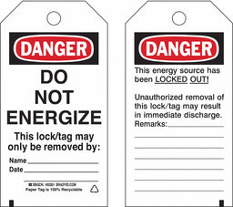 Lockout Tag 3 x 5-3/4In Cardstock PK25