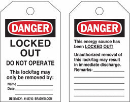 Danger Tag Locked Out Do Not Operte PK10