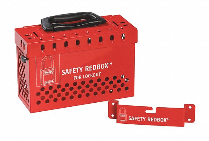 Group Lockout Box Red 9-1/2 in W Steel