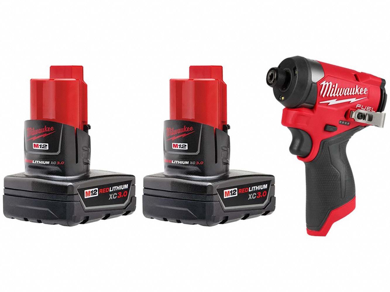 M12 Battery 2PK + 1/4 Hex Impact Driver