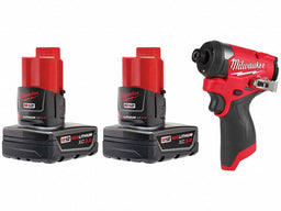 M12 Battery 2PK + 1/4 Hex Impact Driver
