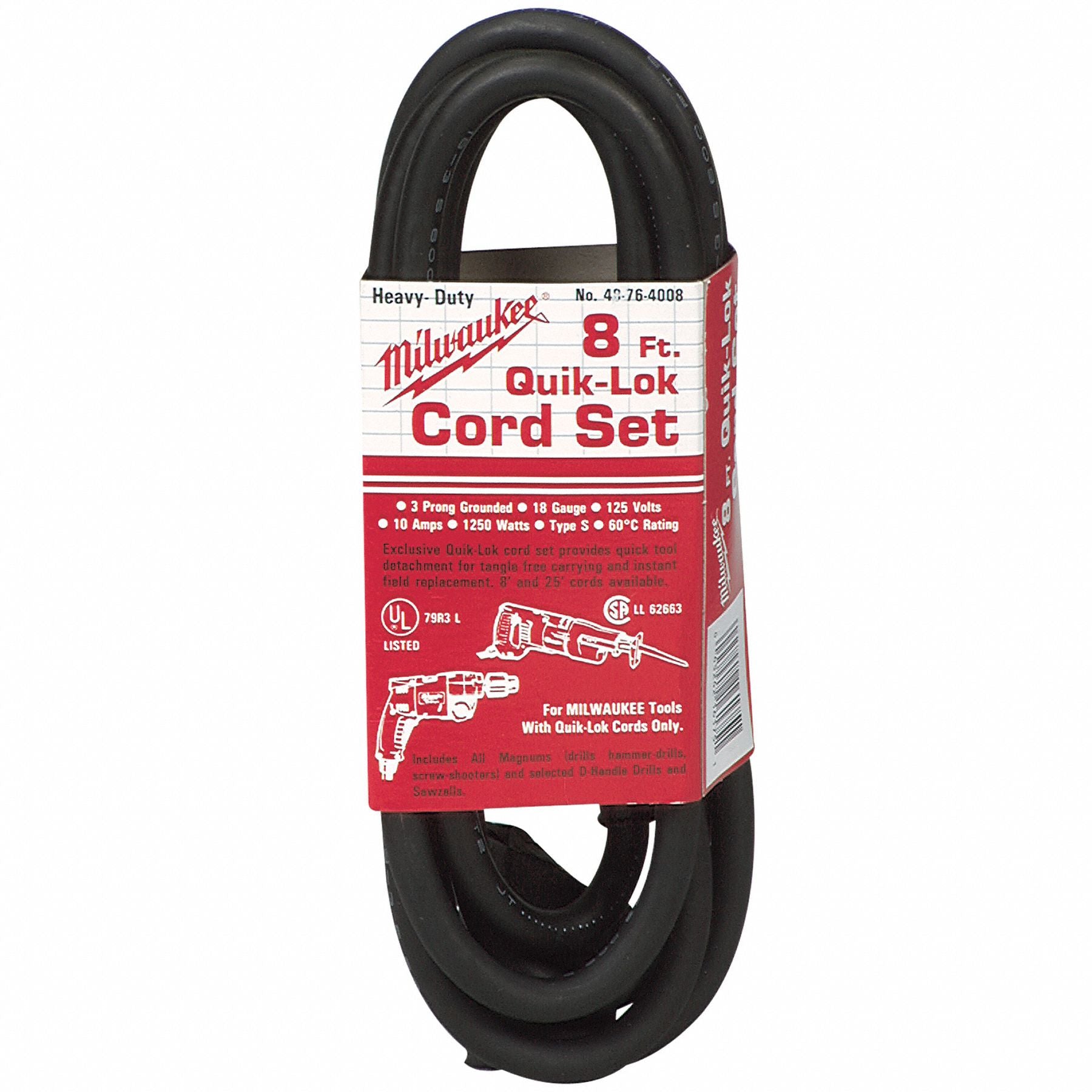 Powr Tool Cord 5-15P 8 ft 10A 18/3 125V