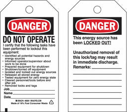 Lockout Tag 5-3/4 H 3 W Paper PK25