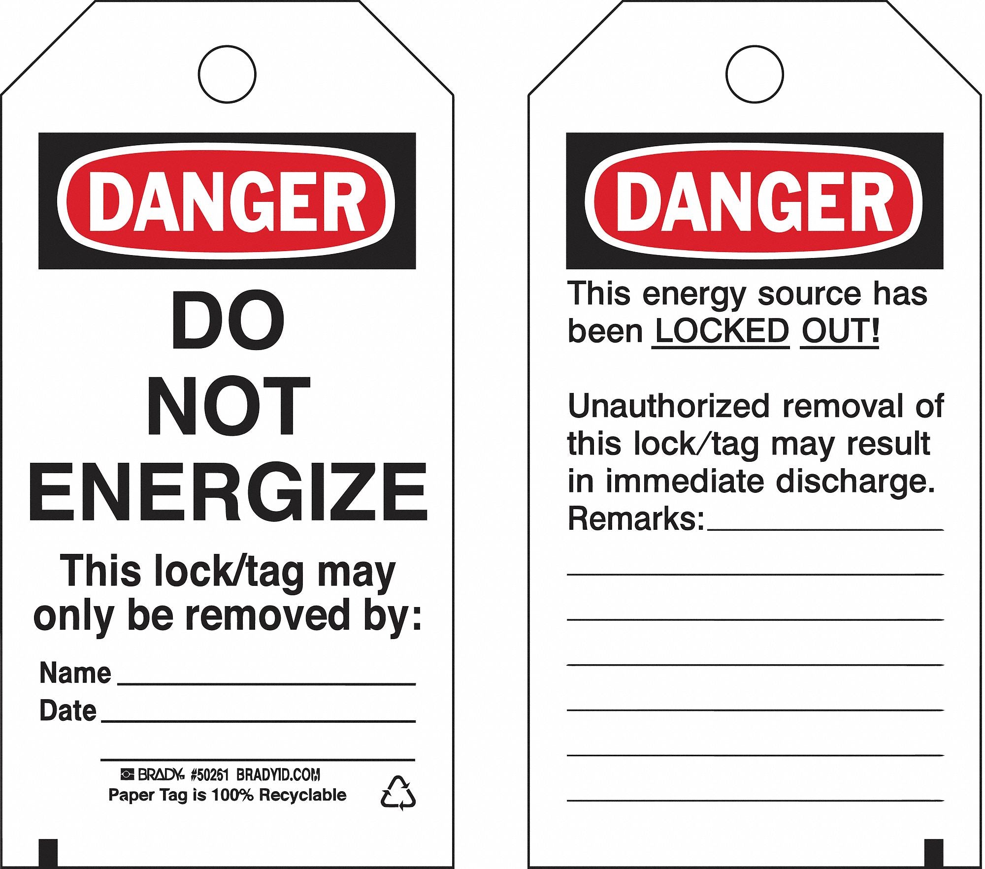 Lockout Tag 5-3/4 Hx3 W Polyester PK25