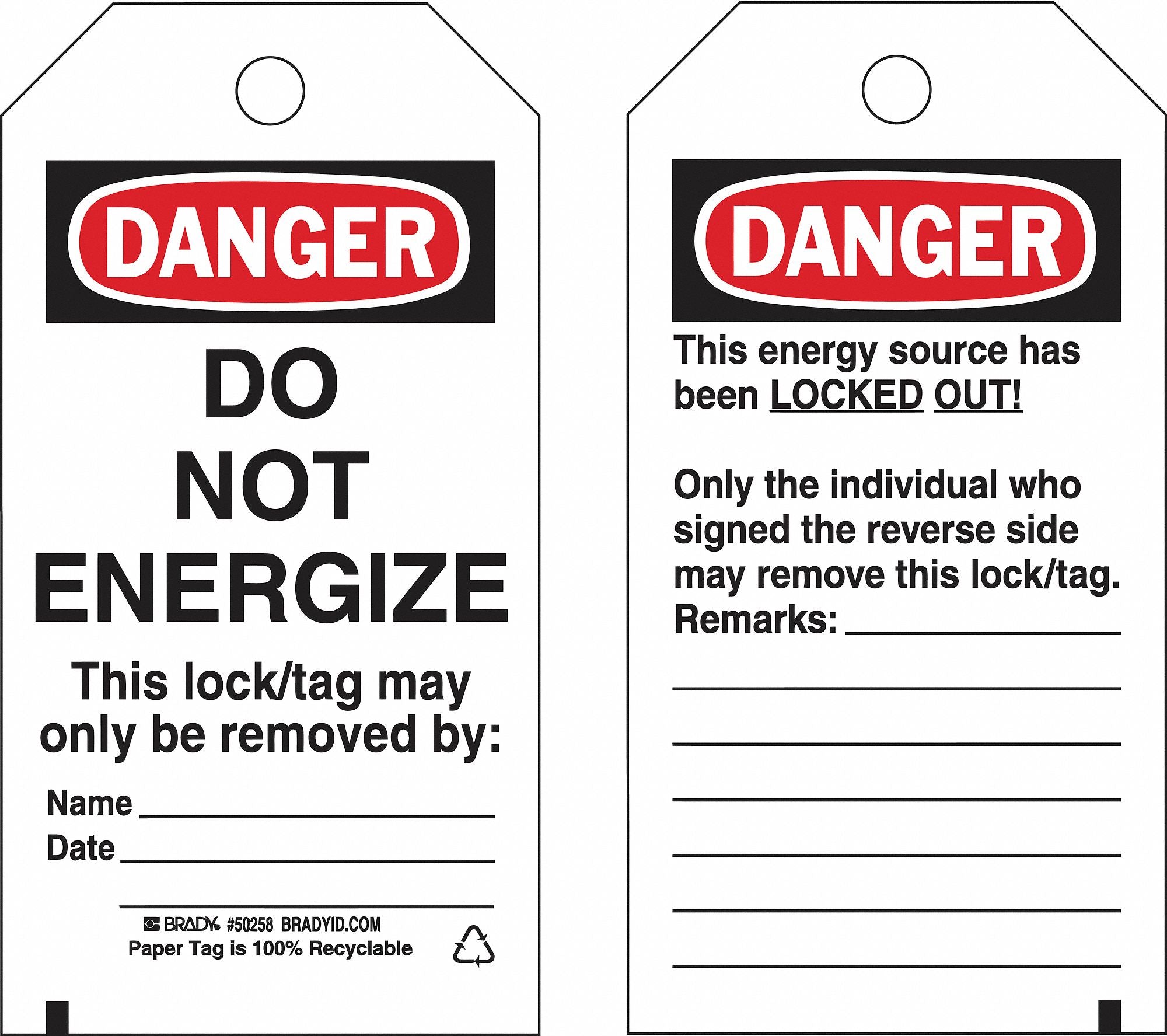 Lockout Tag 5-3/4 H 3 W Paper