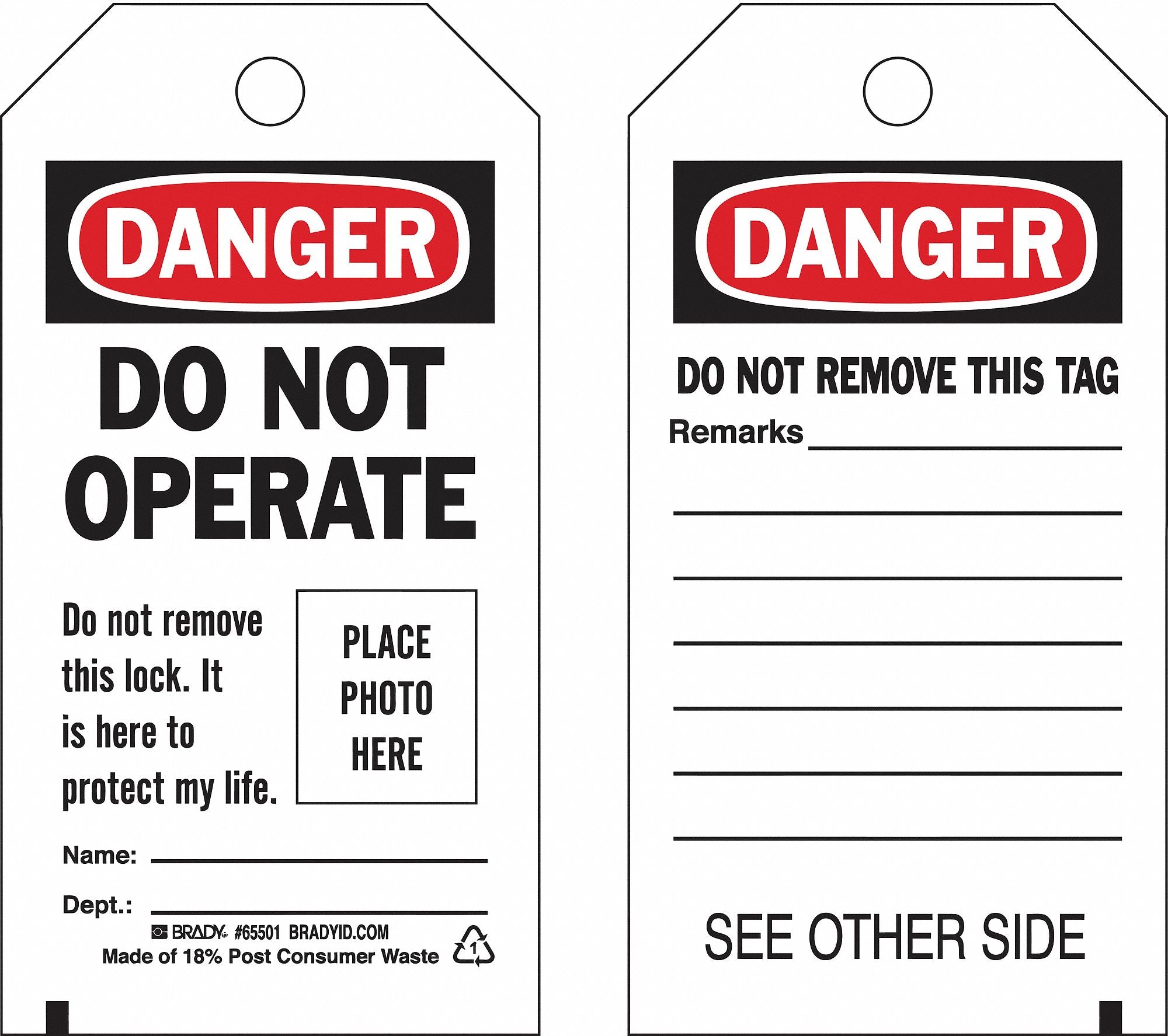 Lockout Tag 5-3/4 Hx3 W Polyester PK25