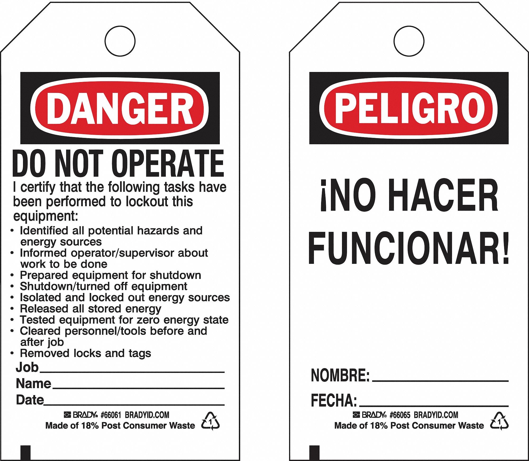 Lockout Tag 5-3/4 Hx3 W Polyester PK25