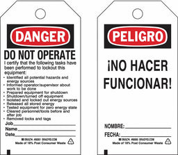 Lockout Tag 5-3/4 Hx3 W Polyester PK25