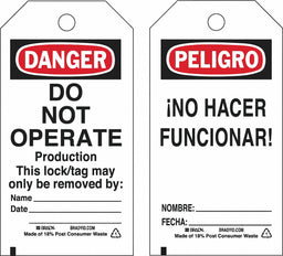 Lockout Tag 5-3/4 Hx3 W Polyester PK25