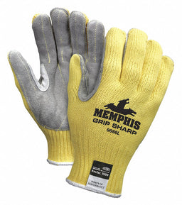 Leather Gloves Gray Yellow S PR