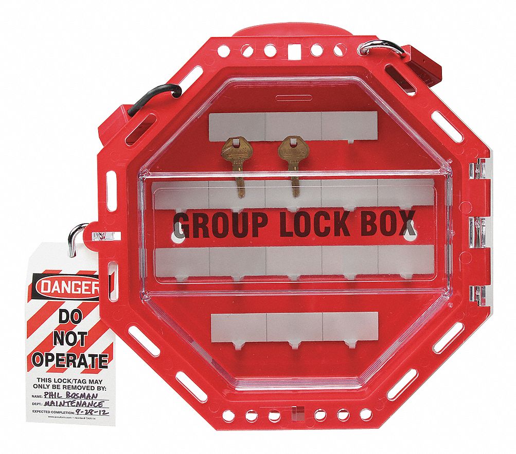 Group Lockout Box 42 Padlocks Red 13in.H