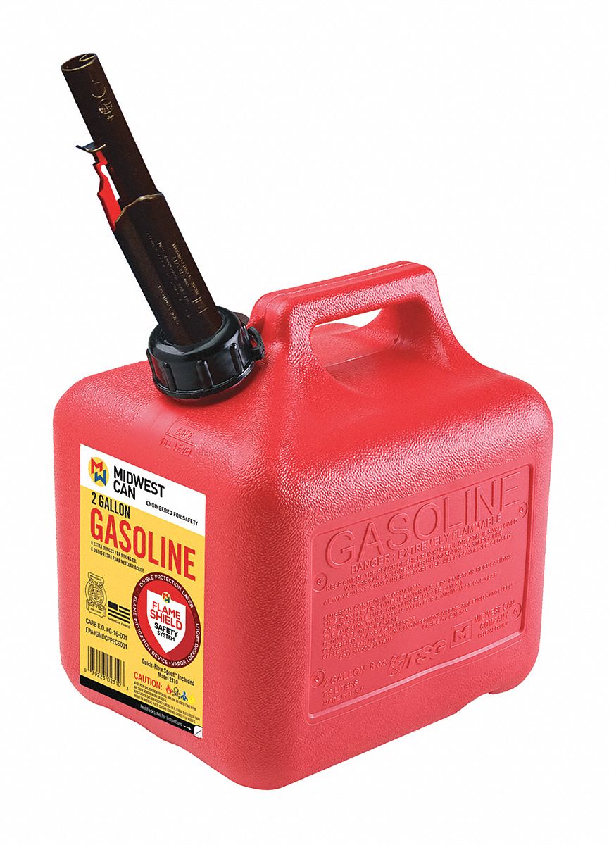 Gas Can 2 gal Self Red HDPE 9-3/4 H