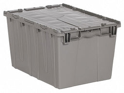 Attached Lid Container Gray Solid HDPE