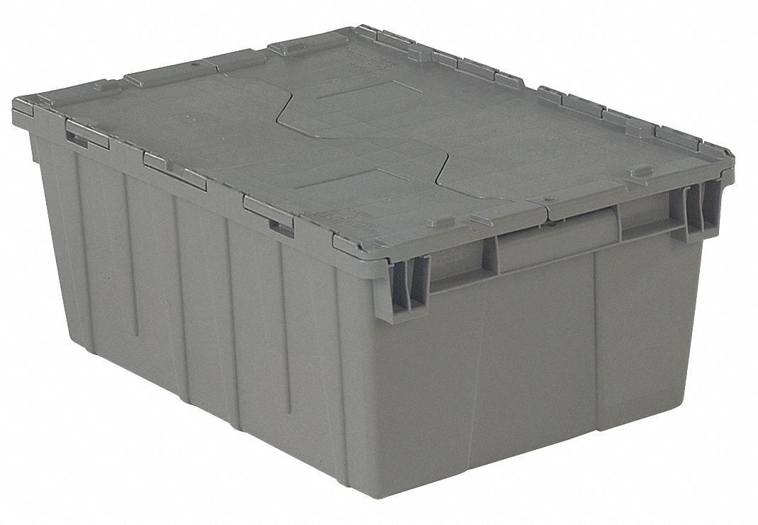 H6168 Attached Lid Container Gray Solid HDPE