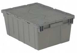 H6168 Attached Lid Container Gray Solid HDPE