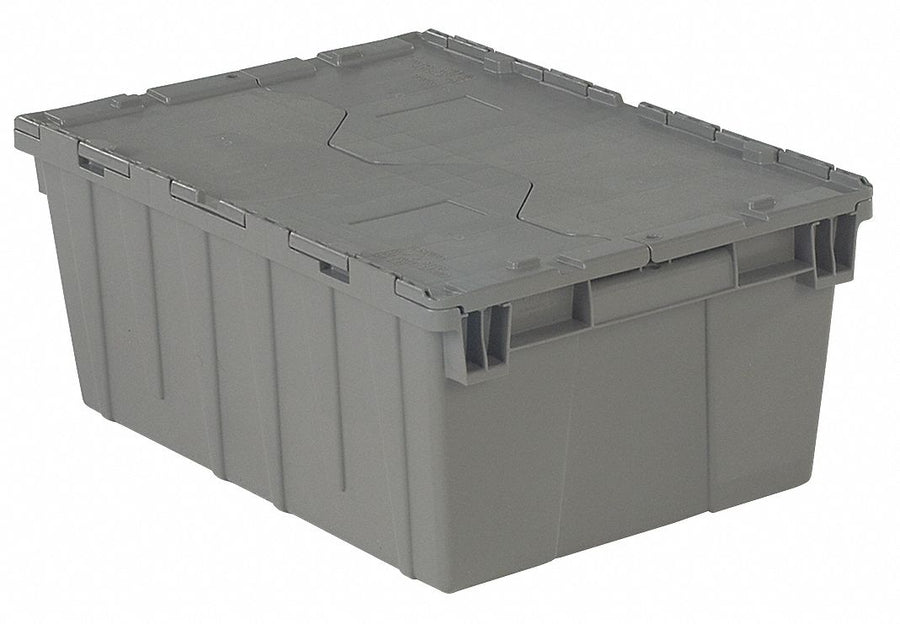 H6168 Attached Lid Container Gray Solid HDPE
