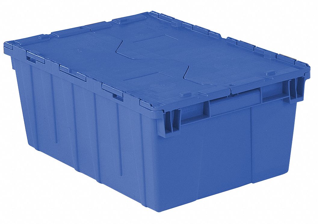 H6168 Attached Lid Container Blue Solid HDPE