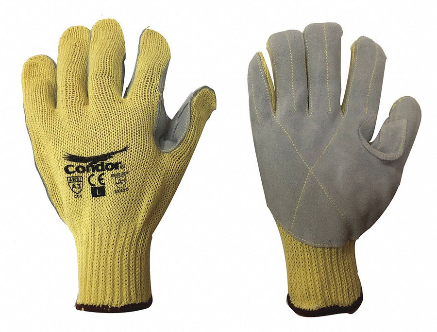 Leather Gloves Gray Yellow S PR